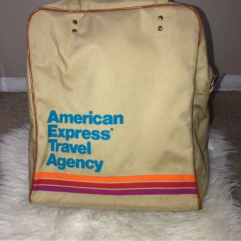 Vintage AMERICAN EXPRESS TRAVEL AGENCY Rare Beige Canvas Collectible Bag